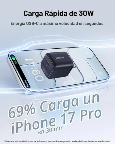 Vista 2 de Baseus Bloque de cargador USB C de 30 W, paquete de 2 cargadores rápidos 30W Gris Oscuro
