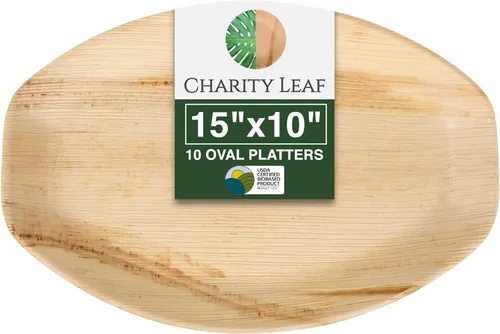 Vista 10 de Charity Leaf Bandejas desechables de hoja de palma de 13 x 9 pulgadas (10 piezas) platos de bambú para servir, tableros desechables, vajilla