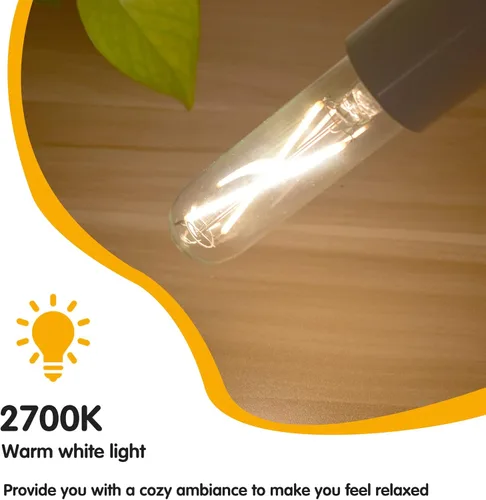Vista 2 de Bombillas LED tubulares regulables de 2 W, blanco cálido de 2700 K, bombilla de filamento estilo Edison, bombilla vintage T10 equivalente a 25 W