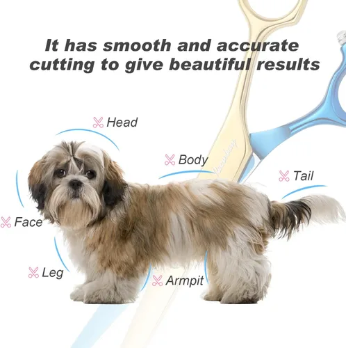 Vista 6 de Tijeras de aseo para perros y gatos, tijeras para mascotas para abrigos gruesos y cabello enmarañado, tijeras de acero inoxidable curvadas más