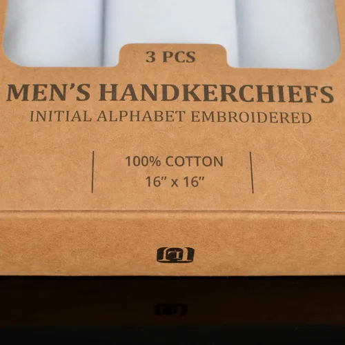 Vista 7 de Pañuelo inicial para hombre, monograma en caja, 3 piezas, 100% algodón