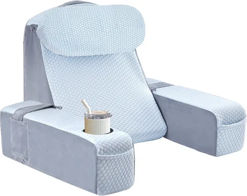 Vista 10 de Almohada de lectura para adultos, almohada de espalda para sentarse en la cama, almohada de respaldo para sentarse en la cama, brazos desmontables
