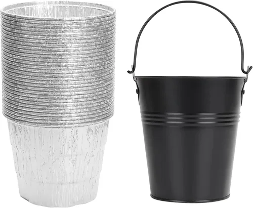 Vista 8 de Cubo de grasa para ahumador de pellets con paquete de 20 forros desechables de papel de aluminio para Traeger, Oklahoma Joe's, Pit-Boss, Camp Chef