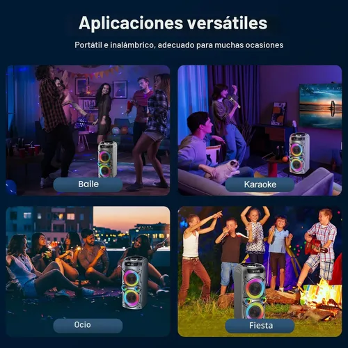 Vista 8 de Bocina Bluetooth portátil TYOTY 100W potente inalámbrica Boombox con emparejamiento TWS, sonido estéreo fuerte, graves profundos, grandes altavoces