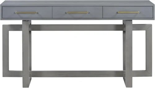 Vista 4 de Moderna mesa consola con 3 cajones de almacenamiento y mango de metal, elegante mesa de entrada de madera extra larga para pasillo, sala de estar