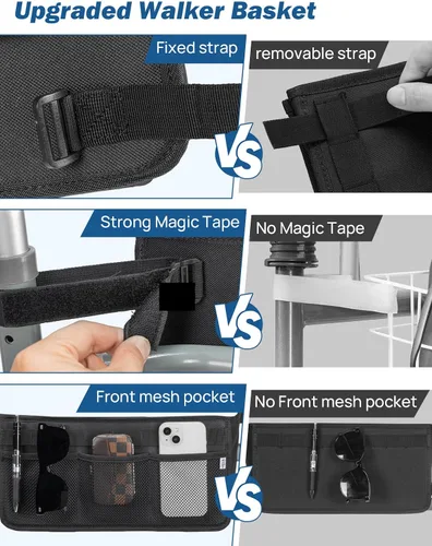 Vista 3 de JOYTUTUS Cesta para Andador Plegable, Cesta para Andadores para Personas Mayores, Bolsa de Almacenamiento para Andadores Rodantes, Bolsa con Gran