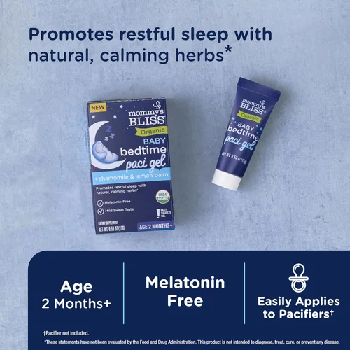 Vista 2 de Mommy's Bliss Gel Orgánico para Chupete de Bebé para la Hora de Dormir, Promueve el Sueño Reparador*, Sin Melatonina, Edad 2 Meses+, 0.53 Fl Oz