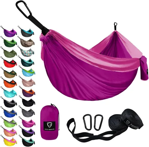 Vista 29 de Gold Armour Hamaca de camping – Hamaca doble XL, hamaca portátil, accesorios de camping, equipo para exteriores e interiores con correas de árbol