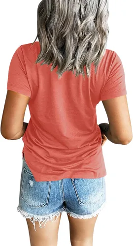Vista 3 de PGANDS Camisetas de verano para mujer, cuello en V, manga corta, casual, básica, ajuste holgado