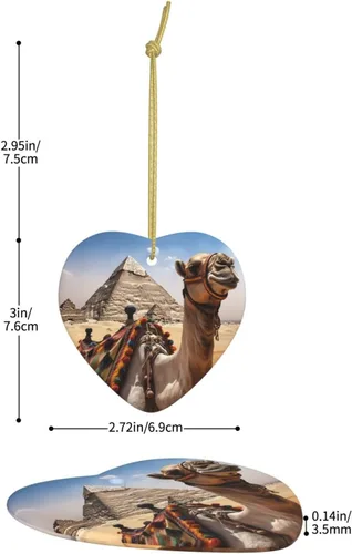 Vista 4 de Pirámide Camel Print Adornos de Navidad Corazón Cerámica Árbol de Navidad Adornos Colgantes de Porcelana Colgante para Decoración de Vacaciones