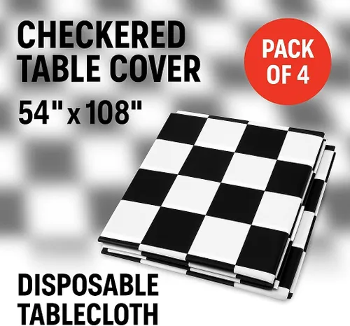 Vista 2 de Funda de mesa con bandera a cuadros, 4 unidades, plástico desechable