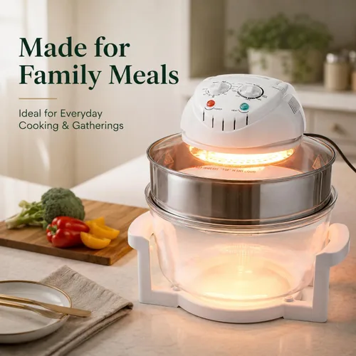 Vista 7 de Freidora de aire de vidrio grande de 18 cuartos – Cocina de circulación halógena y de aire caliente visible en 360°, 1200–1400 W, control preciso