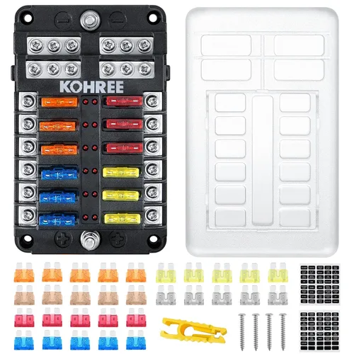Vista 10 de Kohree Bloque de fusibles de hoja de 6 vías de 12 V 12 V impermeable, soporte de caja de fusibles de 6 circuitos con caja de fusibles de bus