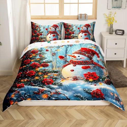 Vista 32 de Juego de funda de edredón con diseño de ciervo de cabaña, tamaño twin, juego de ropa de cama rústica de tablón de madera de árbol de Navidad
