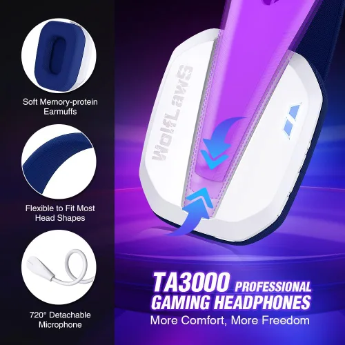 Vista 5 de WolfLawS Auriculares inalámbricos para juegos Bluetooth con micrófono Lightspeed Headset para PC PS4 PS5