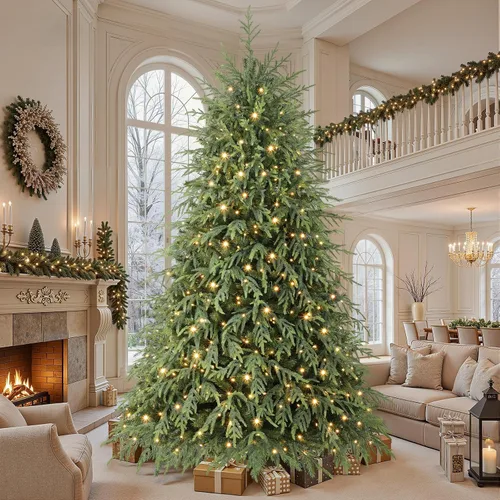 Vista 4 de SHareconn Árbol de Navidad artificial de pino Norfolk preiluminado de 4 pies con bisagras y control remoto, 450 luces LED multicolores preiluminadas
