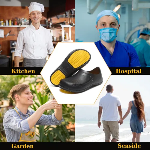 Vista 2 de Zapatos de chef para hombre, antideslizantes, a prueba de agua, zapatos de trabajo para hombre, cómodos zapatos de enfermería para jardinero