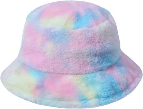 Vista 11 de JUMISEE Sombrero de pescador de piel sintética con teñido anudado para mujer, gorro de invierno cálido y mullido Azul