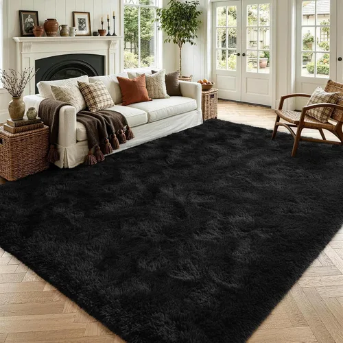 Vista 45 de Noahas Alfombras de Área Grandes y Esponjosas de 5x8 pies para Sala de Estar y Dormitorio, Alfombra Gruesa de Pelo Largo Beige y Blanca, Alfombra
