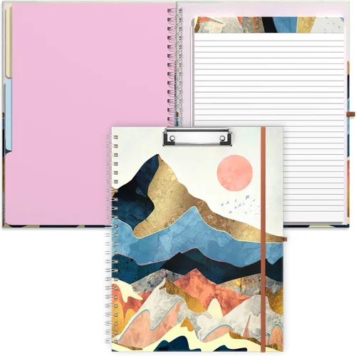 Vista 20 de Rimilak Spiral Clipboard Folio with Refillable Lined Notepad, 14.5 x 9.8 In, Hardcover Cover with 5 Interior Pockets, Elastic Band and Pen Loop
