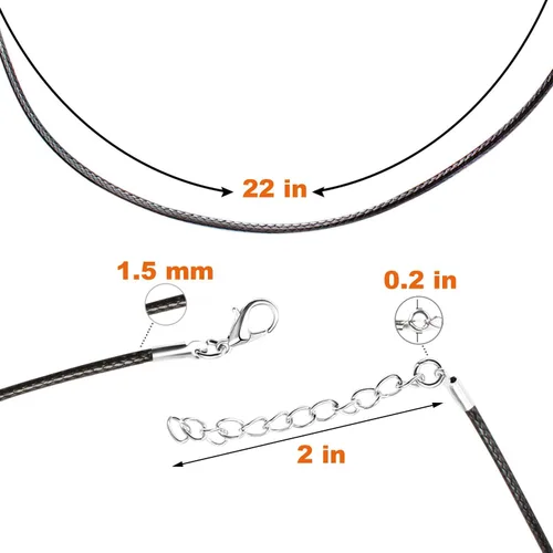 Vista 5 de EuTengHao 120 piezas de cordón para collar, collar encerado negro para hacer joyas, collares, pulseras (24 pulgadas de largo, 0.059 in de ancho)