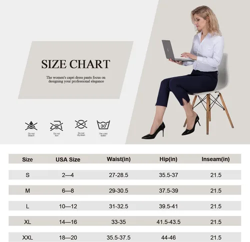 Vista 6 de PUWEER Pantalones capri para mujer, elegantes, casuales, elásticos, rectos con bolsillos
