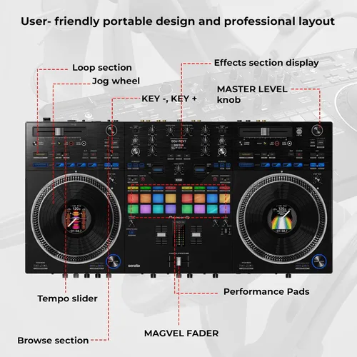 Vista 4 de Pioneer DJ DDJ-REV7 Controlador DJ profesional de 2 canales estilo rasguño