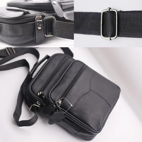 Vista 3 de Small Leather Crossbody Messenger Shoulder Bag for Men Women Work Business Adjustable Strap