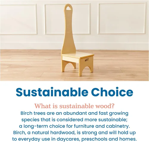 Vista 7 de ECR4Kids Taburete con mango largo, un paso, de madera, muebles Montessori, natural