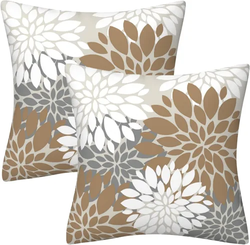 Vista 28 de Juego de 2 fundas de almohada decorativas de dalia azul marino, rojo, gris, dalia floral, para interiores y exteriores, funda de almohada de Floral 1