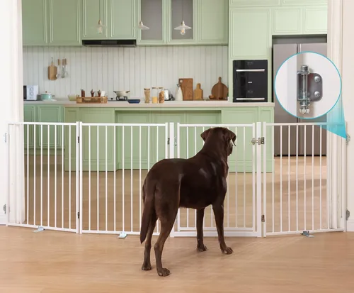 Vista 19 de No Pawblems - Puerta independiente para perros, valla plegable de 30 pulgadas de alto para interiores, extensión de puerta extra ancha para Blanco