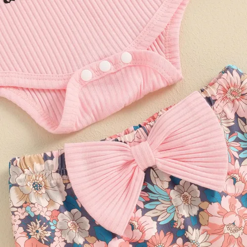 Vista 55 de Sejardin Ropa de verano para bebé y niña, recién nacida, manga corta, con letras, mameluco elástico con diadema