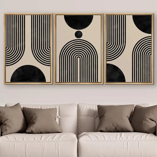 Vista 359 de SIGNFORD - Set de obras de arte en lienzo enmarcado para pared, ilustraciones abstractas de neblina del desierto en tonos neutros beige y marrón