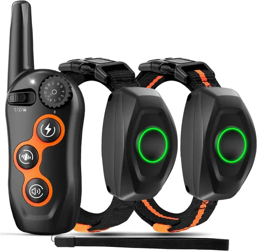 Vista 9 de Collar de entrenamiento para perros, collar de choque para perros IPX7 impermeable con control remoto de alcance de 1300 pies, 3 modos de Naranja