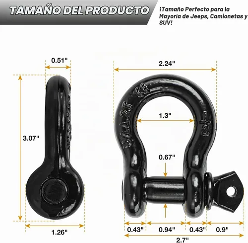 Vista 3 de Grilletes de anillo D, grillete de horquilla de 1/2" con tornillo de 9/16", 26,400 libras de resistencia a la rotura, grillete robusto