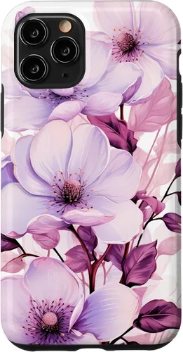 Vista 29 de Funda para iPhone 17, diseño de flores de magnolia rosa y morado lavanda
