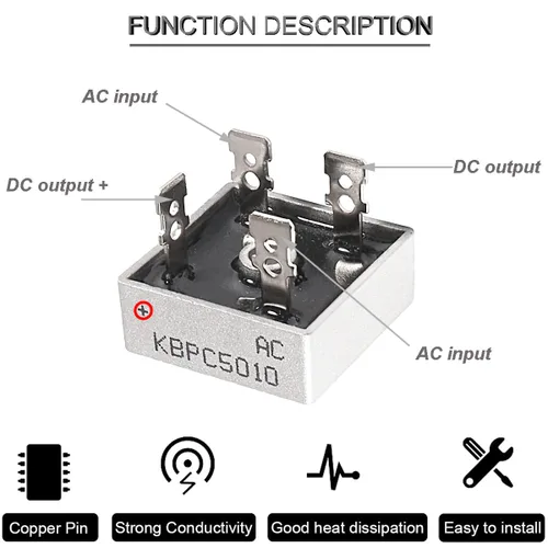 Vista 4 de 11 unids KBPC5010 puente rectificador diodo 50A 1000 V alta potencia rectificador diodo monofásico onda completa carcasa de metal 4 pines a través