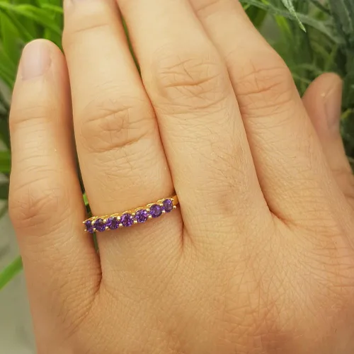 Vista 4 de Dazzlingrock Collection 2.5mm Round Gemstone Seven Stone Stackable Wedding Band for Women in 14K Solid Gold