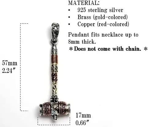 Vista 4 de COSUMOSU - Colgante de plata de ley 925 con martillo vikingo Thor Mjolnir