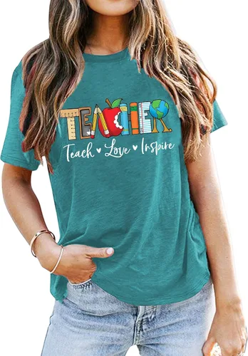 Vista 11 de Camisetas para profesores de ABCD para mujer, camiseta de manga corta para B-Negro