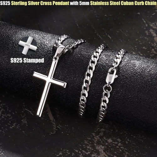 Vista 4 de MILACOLATO 925 Sterling Silver Cross Necklace for Men Women 16-30 Inches