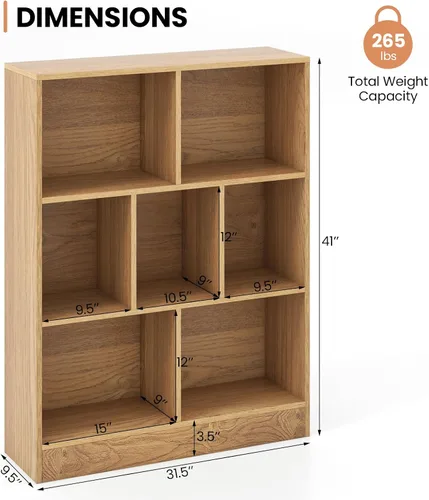 Vista 3 de Costzon 7-Cube Bookshelf for Kids, Wooden Toy Storage Organizer w/ 2 Anti-Toppling Kits, 3 Tier Open Shelves & Non-Slip Foot Pads, Montessori Toy