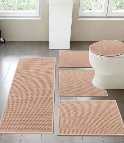 Vista 34 de YIHOUSE Juego de 2 tapetes de baño ultrafinos de secado rápido, tapete de baño absorbente para baño, antideslizante, lavable a máquina (beige)