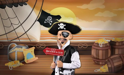 Vista 2 de Kit de decoración de fiesta pirata, incluye telón de fondo de fotografía y 10 accesorios de cabina de fotos para selfies de estudio con palos