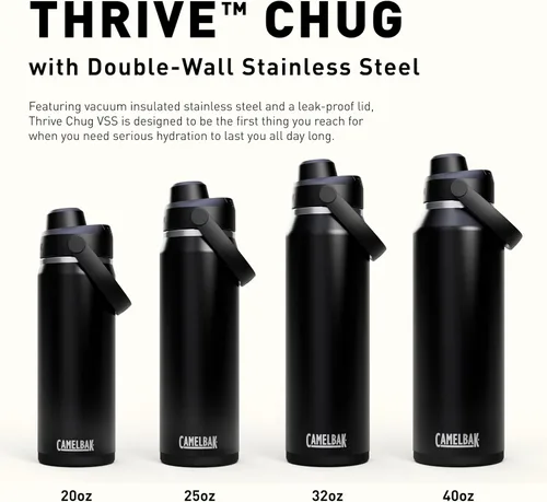 Vista 8 de CamelBak Thrive Chug - Botella de agua aislada de acero inoxidable, color negro, 20 onzas
