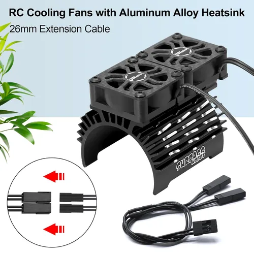 Vista 6 de OGRC Ventiladores de refrigeración RC Dual de 30mm 27000 RPM Disipador de calor para motor de coche RC con cubierta de metal 4068 4274 Disipador
