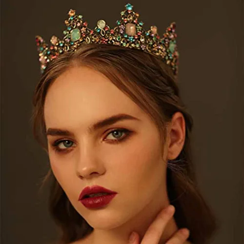 Vista 3 de Corona barroca de reina, coronas y tiaras de boda con diamantes de imitación para mujer