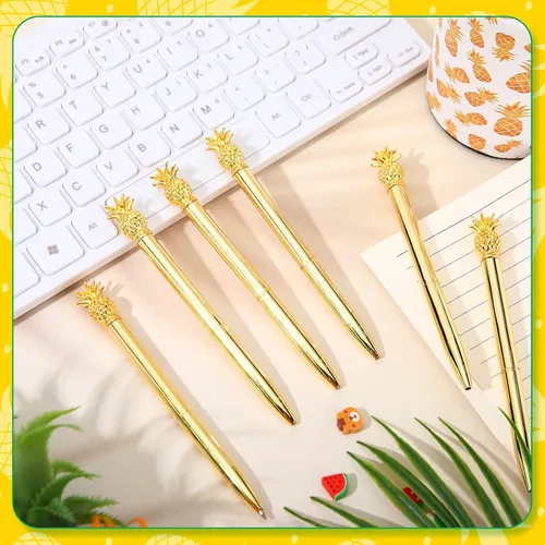 Vista 7 de BBTO Soporte para bolígrafo de piña con 6 bolígrafos en forma de piña, regalo de bolígrafo negro de tinta de gel de 0.020 in para vasos de lápices