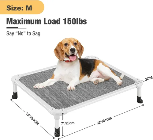 Vista 99 de Veehoo Cama elevada para perros a prueba de mordidas - Cuna elevada refrescante para mascotas - Marco de aluminio plateado y tela de malla