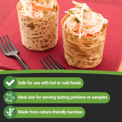 Vista 6 de Restaurantware Vasos desechables de 2 onzas para aperitivos, 200 mini ramequines de bambú, sostenibles para alimentos calientes y fríos, todas
